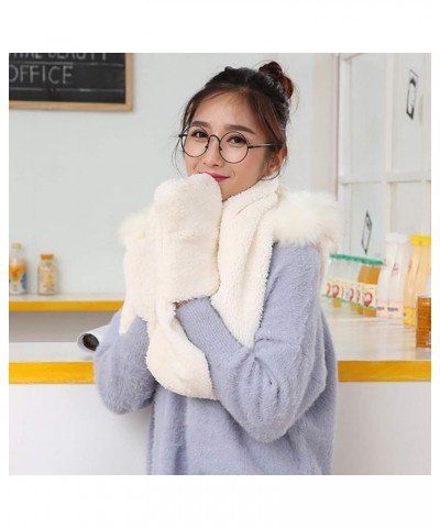 Winter Warm Women Girls Fashion Hoodie Hat Scarf Gloves Set Soft Plush Thick Warm Hat White $12.03 Fedoras