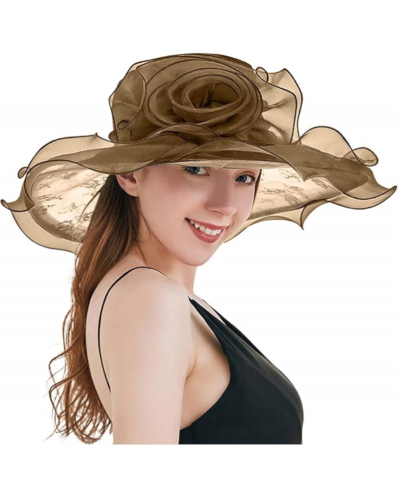 Organza Church Fascinator Wedding Tea Party Derby Hats for Women Flower Wide Brim Sun Hat Khaki $9.71 Sun Hats