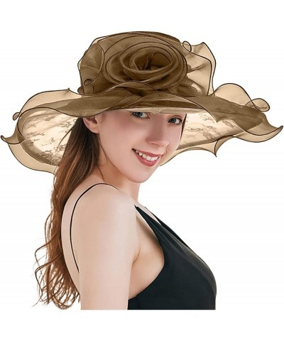 Organza Church Fascinator Wedding Tea Party Derby Hats for Women Flower Wide Brim Sun Hat Khaki $9.71 Sun Hats