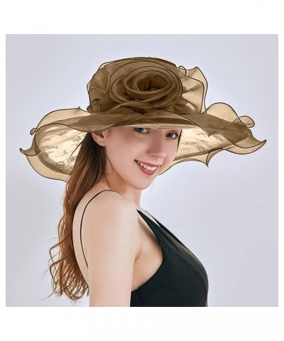 Organza Church Fascinator Wedding Tea Party Derby Hats for Women Flower Wide Brim Sun Hat Khaki $9.71 Sun Hats