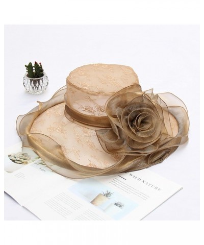 Organza Church Fascinator Wedding Tea Party Derby Hats for Women Flower Wide Brim Sun Hat Khaki $9.71 Sun Hats