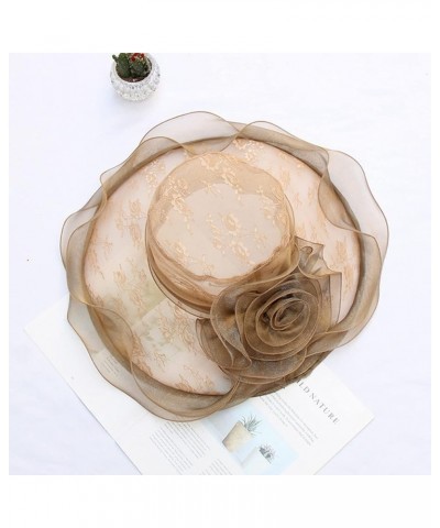 Organza Church Fascinator Wedding Tea Party Derby Hats for Women Flower Wide Brim Sun Hat Khaki $9.71 Sun Hats