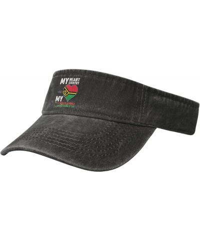 My Heart My Country My Vanuatu Sun Visor Hats for Women Men Sun Hat Vintage Golf Hat Adjustable Baseball Cap Black $10.65 Visors