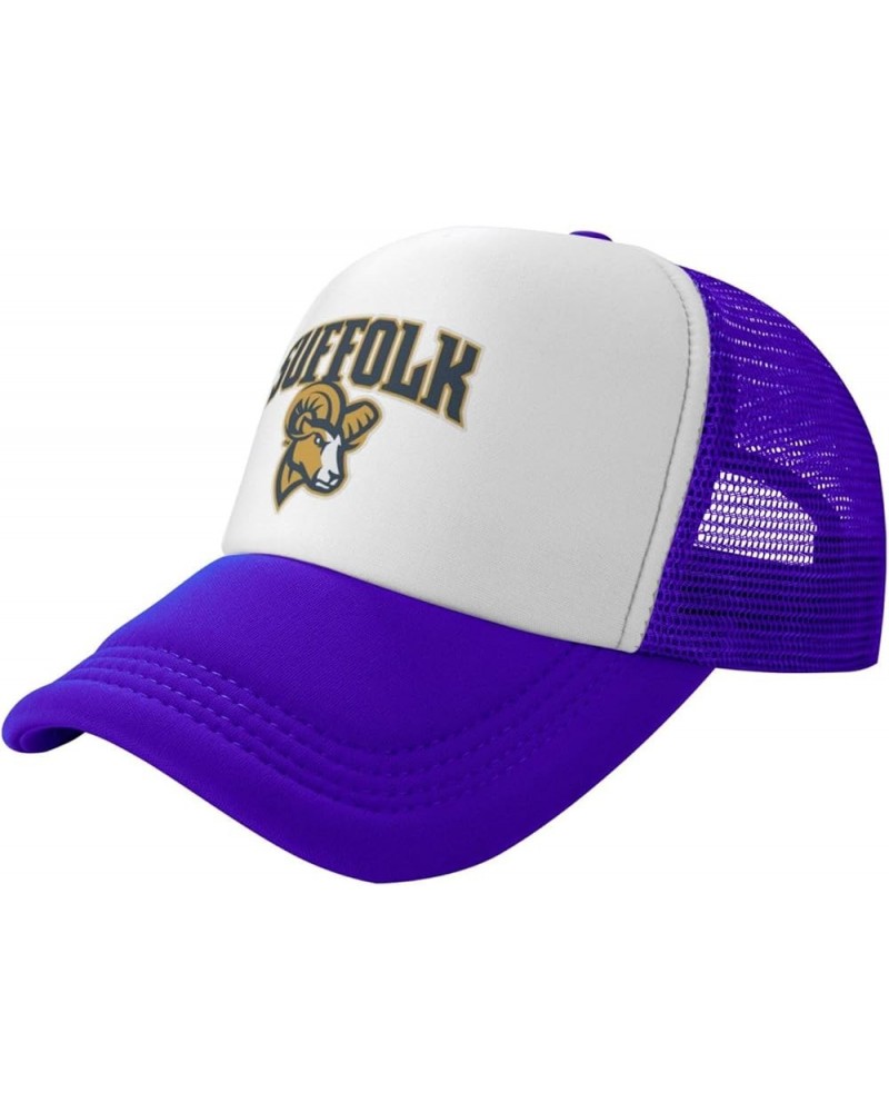 Suffolk University Logo Trucker Hats for Both Men and Women - Mesh Baseball Snapback Hats Purple $10.28 Baseball Caps