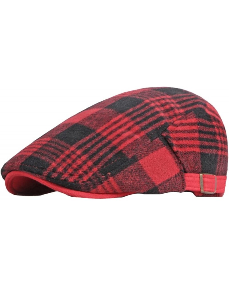 Autumn and Winter Plaid Tweed Duffel Beret Men's Hats Warm Newsboy Hat Casual Flat Caps Driver Cap Unisex Golf Beret Red $11....