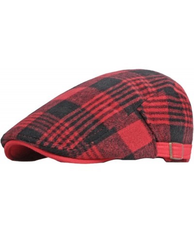 Autumn and Winter Plaid Tweed Duffel Beret Men's Hats Warm Newsboy Hat Casual Flat Caps Driver Cap Unisex Golf Beret Red $11....