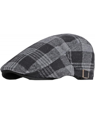 Autumn and Winter Plaid Tweed Duffel Beret Men's Hats Warm Newsboy Hat Casual Flat Caps Driver Cap Unisex Golf Beret Red $11....