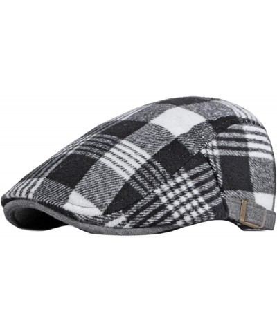 Autumn and Winter Plaid Tweed Duffel Beret Men's Hats Warm Newsboy Hat Casual Flat Caps Driver Cap Unisex Golf Beret Red $11....