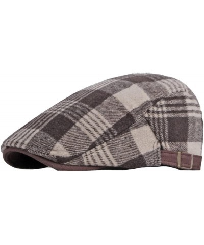 Autumn and Winter Plaid Tweed Duffel Beret Men's Hats Warm Newsboy Hat Casual Flat Caps Driver Cap Unisex Golf Beret Red $11....