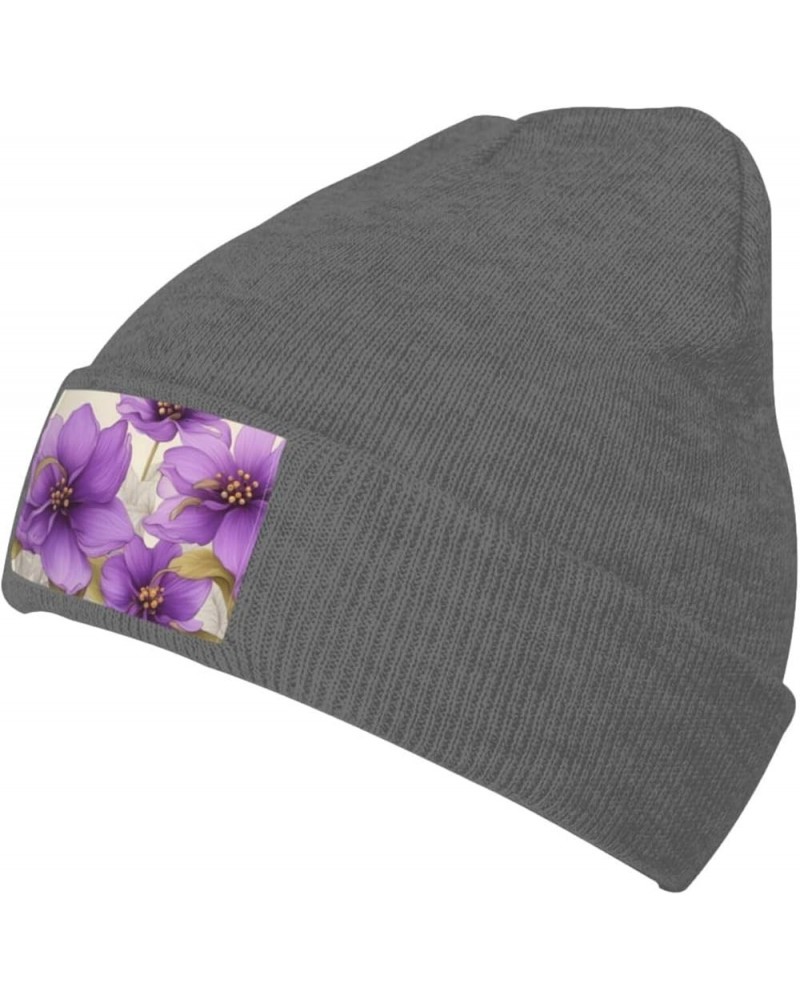 Black Knit Hat Cap Beautiful Purple Flowers Picture Soft Good Elasticity Suitable for Outdoor Sports Deep Heather $13.50 Skul...