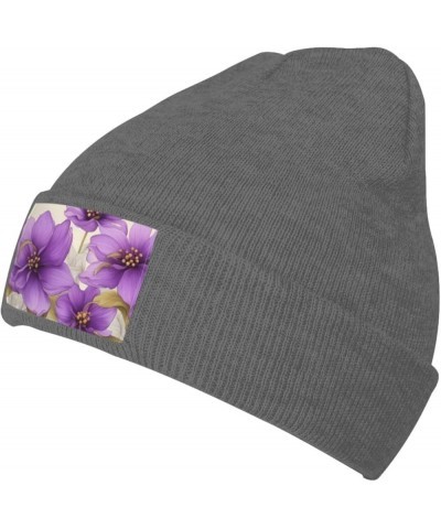 Black Knit Hat Cap Beautiful Purple Flowers Picture Soft Good Elasticity Suitable for Outdoor Sports Deep Heather $13.50 Skul...