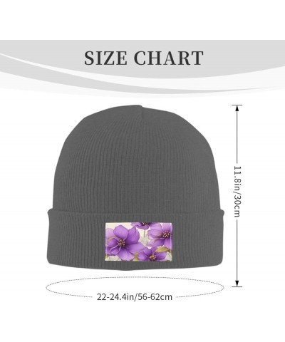 Black Knit Hat Cap Beautiful Purple Flowers Picture Soft Good Elasticity Suitable for Outdoor Sports Deep Heather $13.50 Skul...