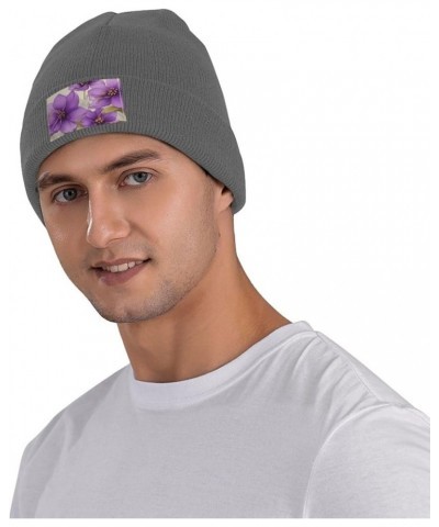 Black Knit Hat Cap Beautiful Purple Flowers Picture Soft Good Elasticity Suitable for Outdoor Sports Deep Heather $13.50 Skul...