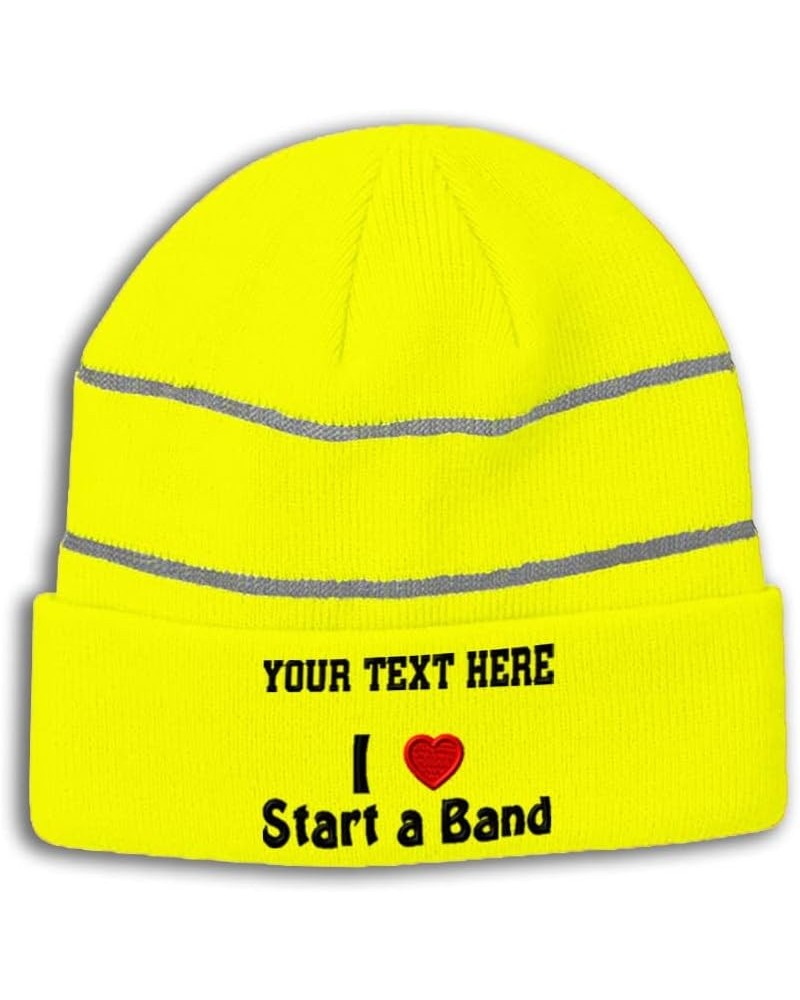 Custom Reflective Beanie I (Love) Start A Band Red Heart Hobbies Lovers High Visibility Running Gear for Men & Women Neon Yel...