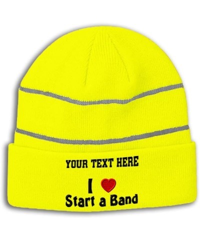 Custom Reflective Beanie I (Love) Start A Band Red Heart Hobbies Lovers High Visibility Running Gear for Men & Women Neon Yel...