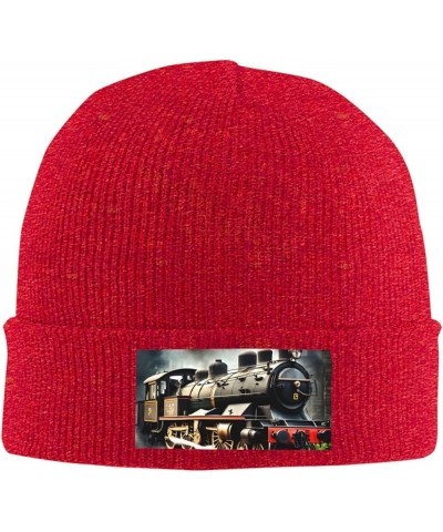 Steam Locomotive Train Print Knitted Hat Knit Cap Daily Knit Hat Men's Unisex Winter Beanie Hat Women Cap Red $10.97 Skullies...