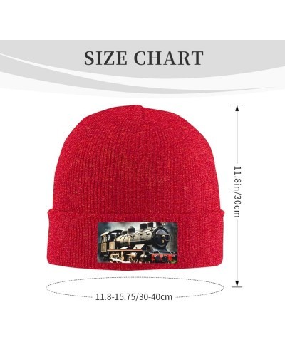 Steam Locomotive Train Print Knitted Hat Knit Cap Daily Knit Hat Men's Unisex Winter Beanie Hat Women Cap Red $10.97 Skullies...