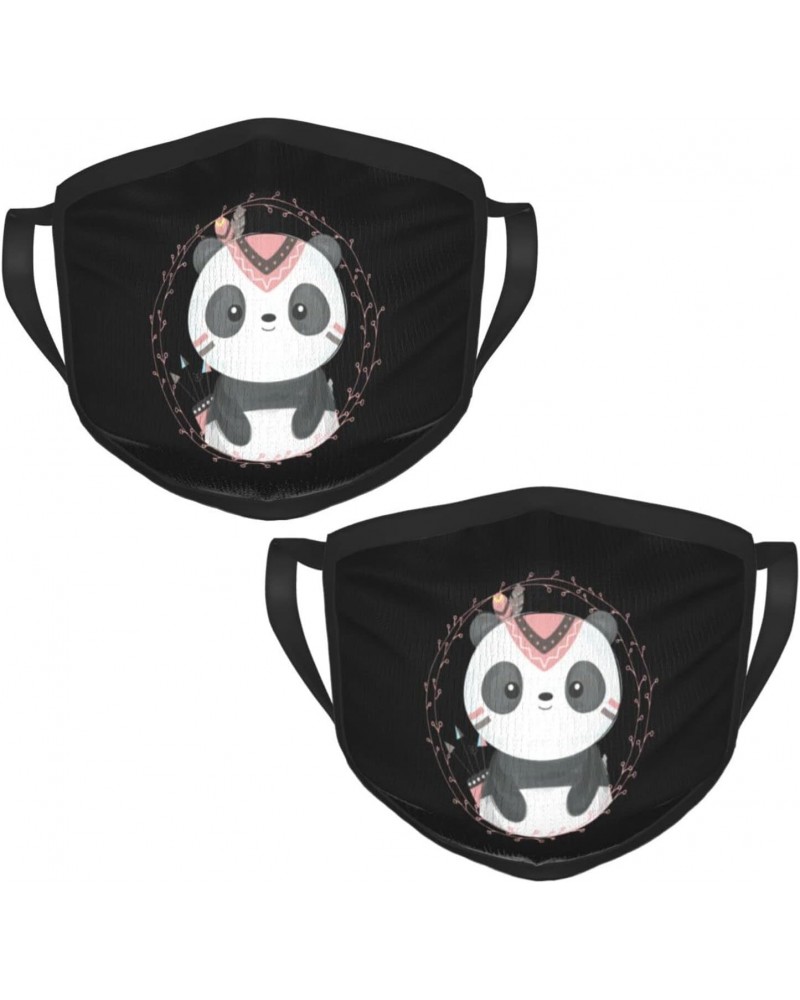 Cute Tribal Panda Face Mask 2 Pcs Face Cover Reusable Washable Breathable for Men Women Balaclavas Bandanas Black $11.49 Bala...