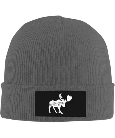 Winter Knit Hat Cap for Men Women, I Just Really Like Moose, Ok Unisex Beanie Hat Cuffed Skull Cap Warm Ski Hats Black Deep H...