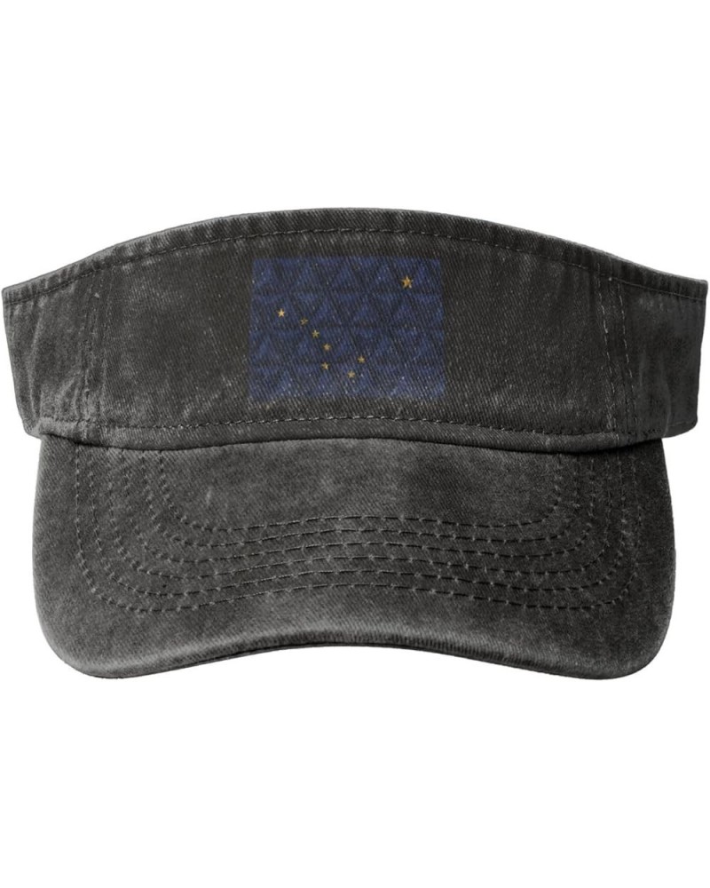 Polygon Effect of Flag of Alaska Sun Visor Hats for Women Men Adjustable Sports Sun Hats Cotton Golf Cap Black $12.38 Visors