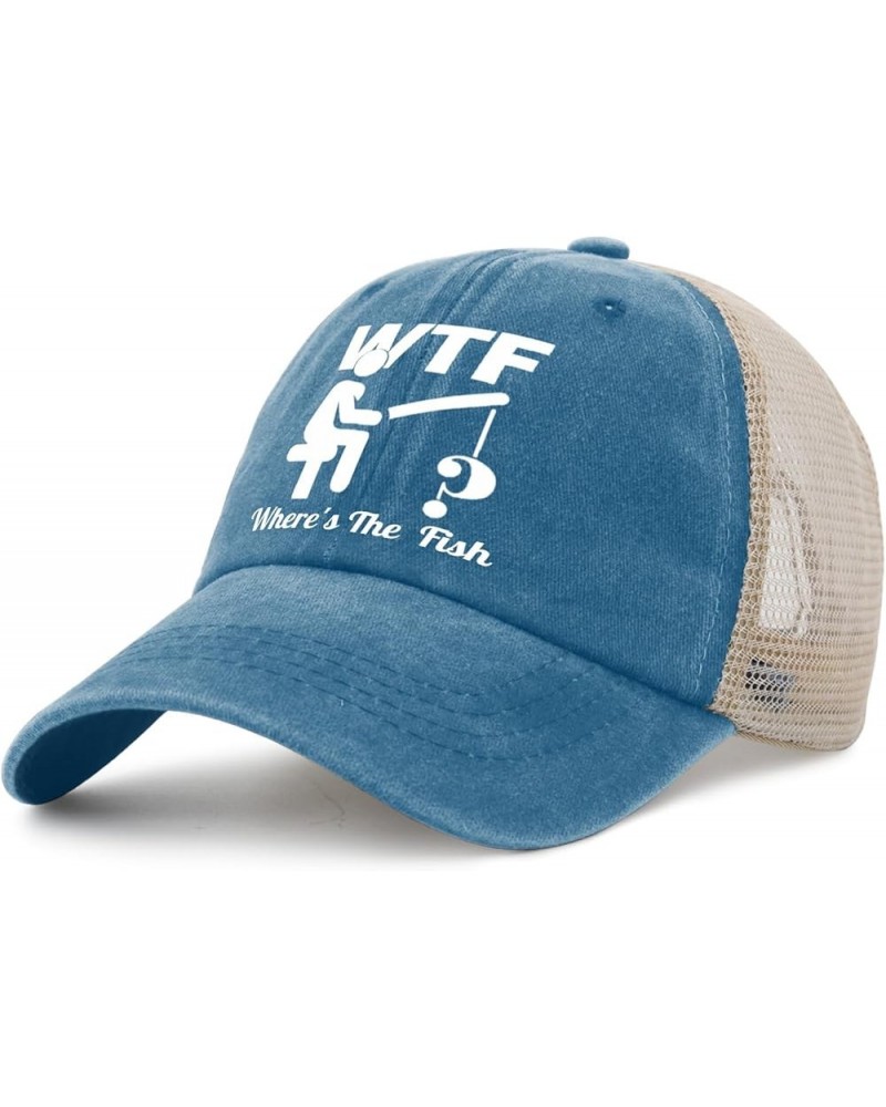 WTF Where's The Fish Hat for Mens Humor Here Fish Caps for Women AllBlack Ball Caps Vintage for Bakers Lake Blue $9.66 Baseba...