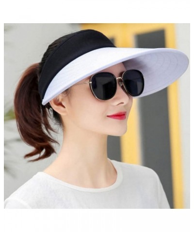 Sun Visor Hats for Women Large Brim Hat Large Brim Casual Peaked Cap Summer Beach Cap Women Ocean Ponytail Hat Bk2 $10.79 Sun...