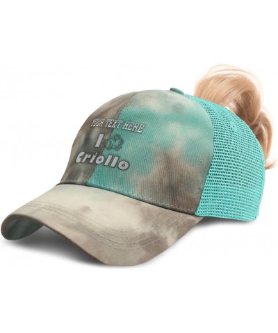 Womens Ponytail Cap I Rabbit Criollo Bunny Cotton Animal Distressed Trucker Hat Tie Dye Aqua Personalized Text Here $14.10 Ba...