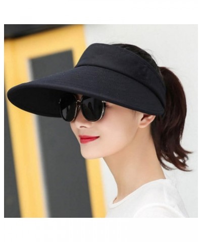 Sun Visor Hats for Women Large Brim Hat Large Brim Casual Peaked Cap Summer Beach Cap Women Ocean Ponytail Hat Bk2 $10.79 Sun...