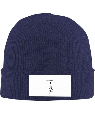 Faith Cross Script Christian Jesus Black Beanie Hat Women Skull Cap Men Knit Hat Winter Slouchy Hat Knitted Hat Black Navy Bl...