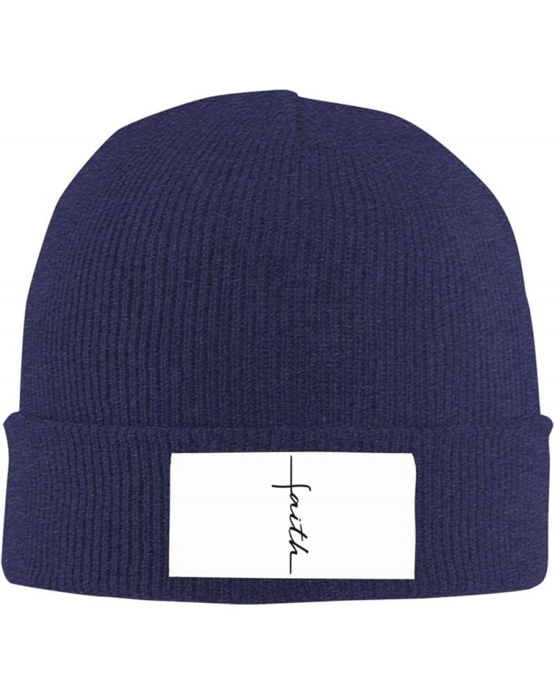 Faith Cross Script Christian Jesus Black Beanie Hat Women Skull Cap Men Knit Hat Winter Slouchy Hat Knitted Hat Black Navy Bl...