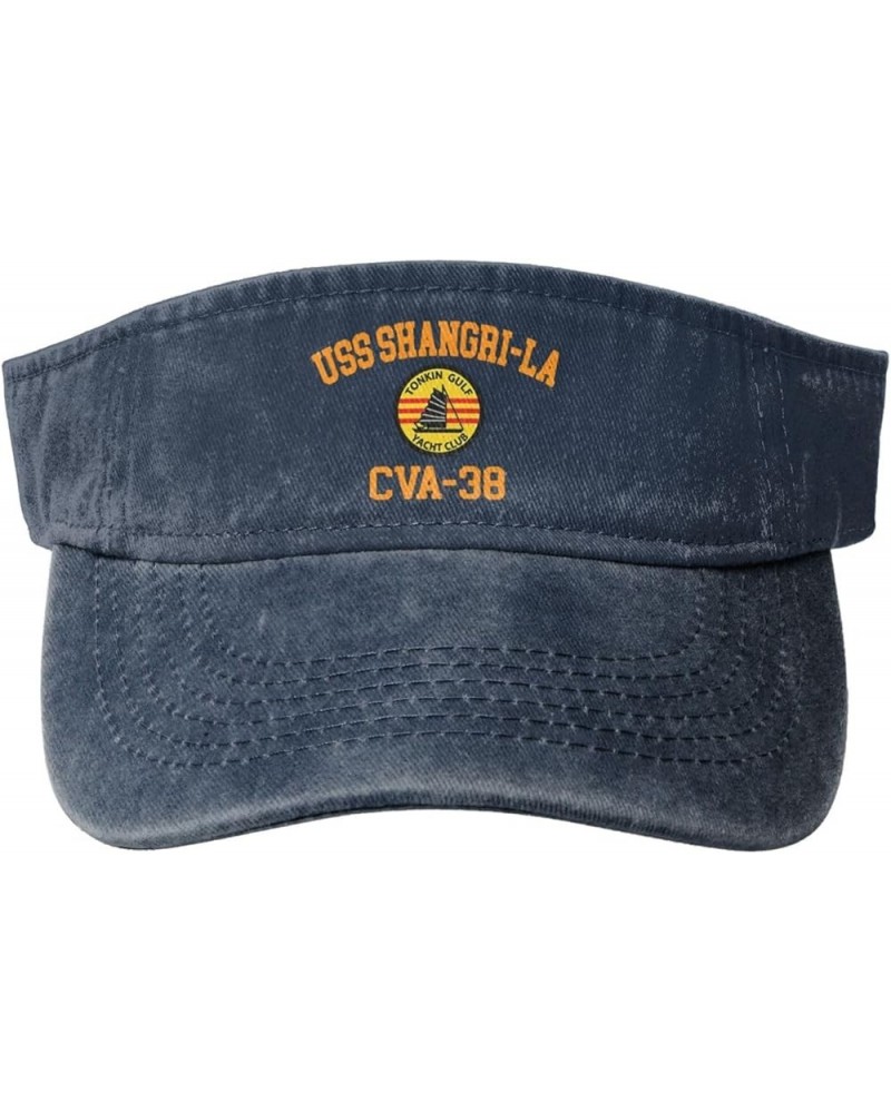 USS Shangri-La Cva-38 Denim Hollow Top Visor Baseball Cap for Men and Women Large Brim Sun Protection Navy Blue $10.99 Visors