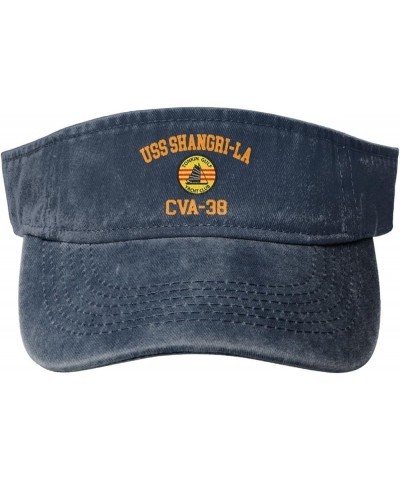 USS Shangri-La Cva-38 Denim Hollow Top Visor Baseball Cap for Men and Women Large Brim Sun Protection Navy Blue $10.99 Visors