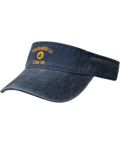 USS Shangri-La Cva-38 Denim Hollow Top Visor Baseball Cap for Men and Women Large Brim Sun Protection Navy Blue $10.99 Visors