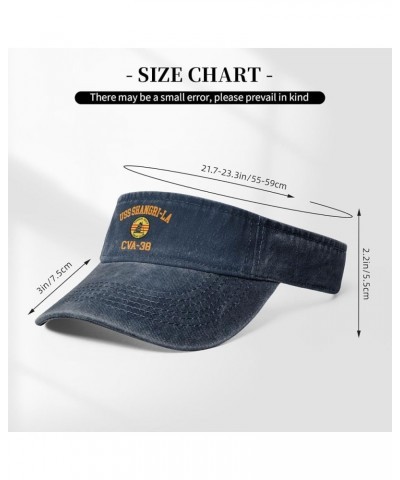 USS Shangri-La Cva-38 Denim Hollow Top Visor Baseball Cap for Men and Women Large Brim Sun Protection Navy Blue $10.99 Visors