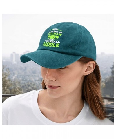 Never Underestimate an Old Man with A Pickleball Paddle Cap Women's Hat Pigment Black Baseball Hat Gifts for Cyan Blue $9.68 ...