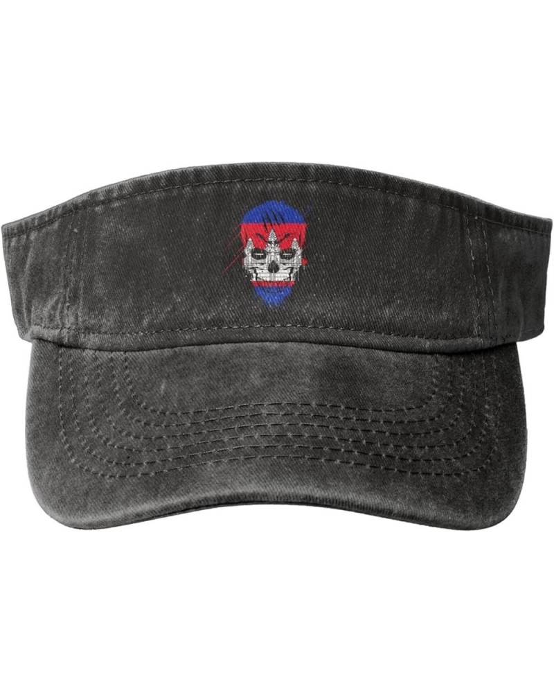 Creative Cambodia Patriot Skull National Flag Sun Visor Hats for Women Men Adjustable Sports Sun Hats Cotton Golf Cap Black $...