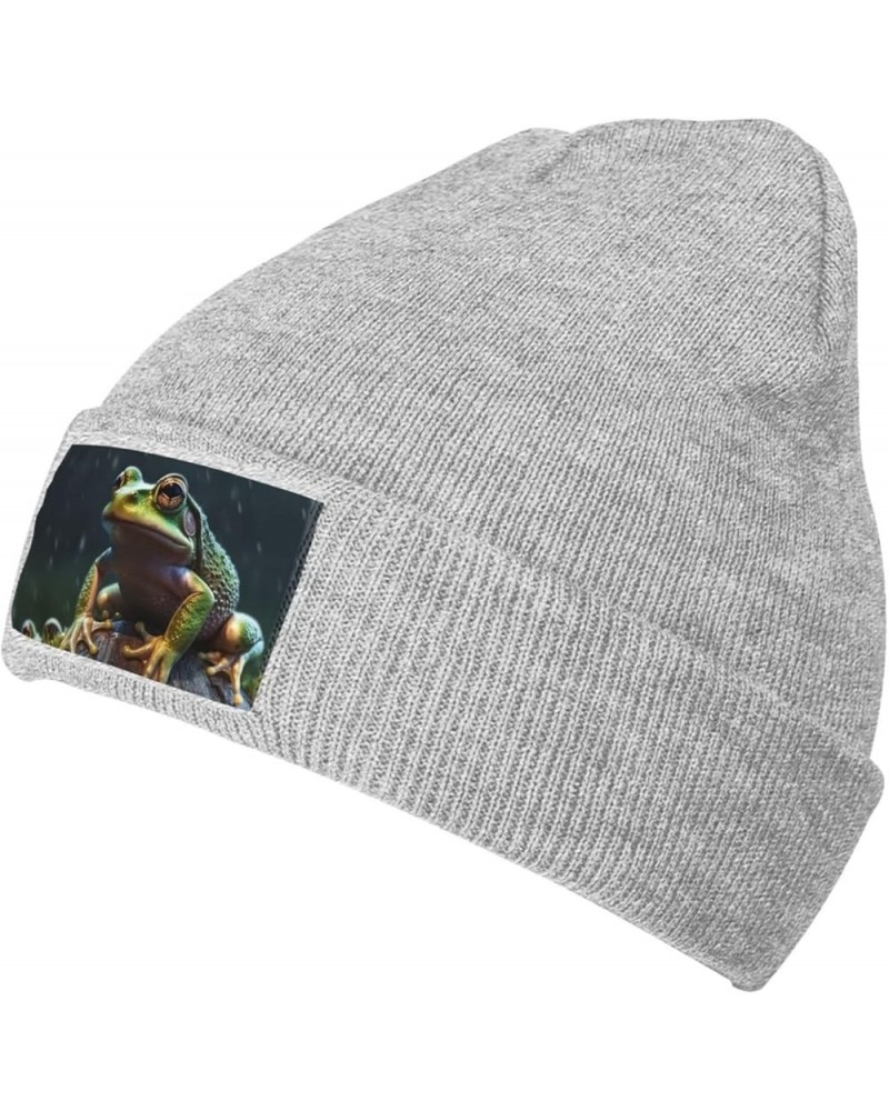 Beanie for Women Men Warm Frog on a Rainy Day Winter Hats for Women Thick Knit Beanies for Winter Cuffed Cap Gray $11.05 Skul...