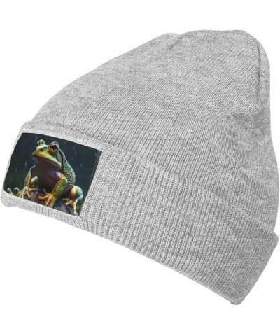 Beanie for Women Men Warm Frog on a Rainy Day Winter Hats for Women Thick Knit Beanies for Winter Cuffed Cap Gray $11.05 Skul...