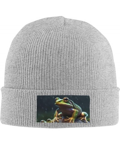 Beanie for Women Men Warm Frog on a Rainy Day Winter Hats for Women Thick Knit Beanies for Winter Cuffed Cap Gray $11.05 Skul...