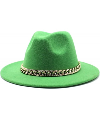 Faux Wool Brim Fedoras Felt Hat with Large Chain Jazz Men Ladies Prom Classic Banquet Fashion Hats Grass Green 1 $14.88 Fedoras