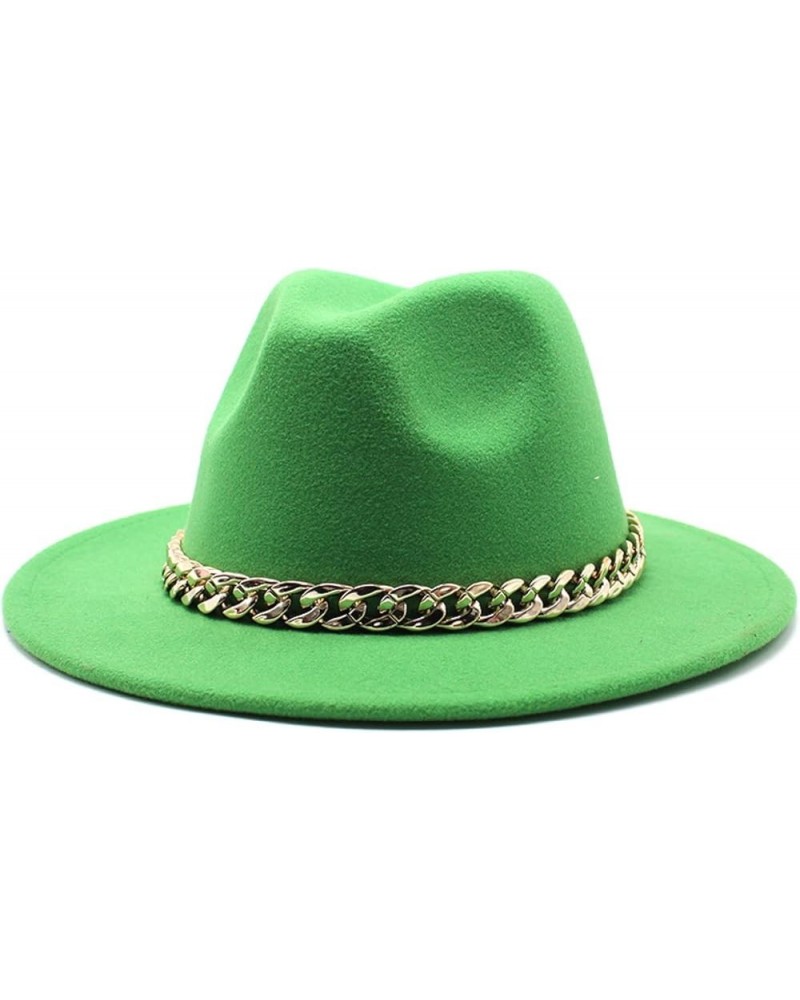 Faux Wool Brim Fedoras Felt Hat with Large Chain Jazz Men Ladies Prom Classic Banquet Fashion Hats Grass Green 1 $14.88 Fedoras