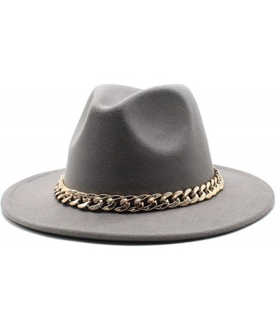 Faux Wool Brim Fedoras Felt Hat with Large Chain Jazz Men Ladies Prom Classic Banquet Fashion Hats Grass Green 1 $14.88 Fedoras