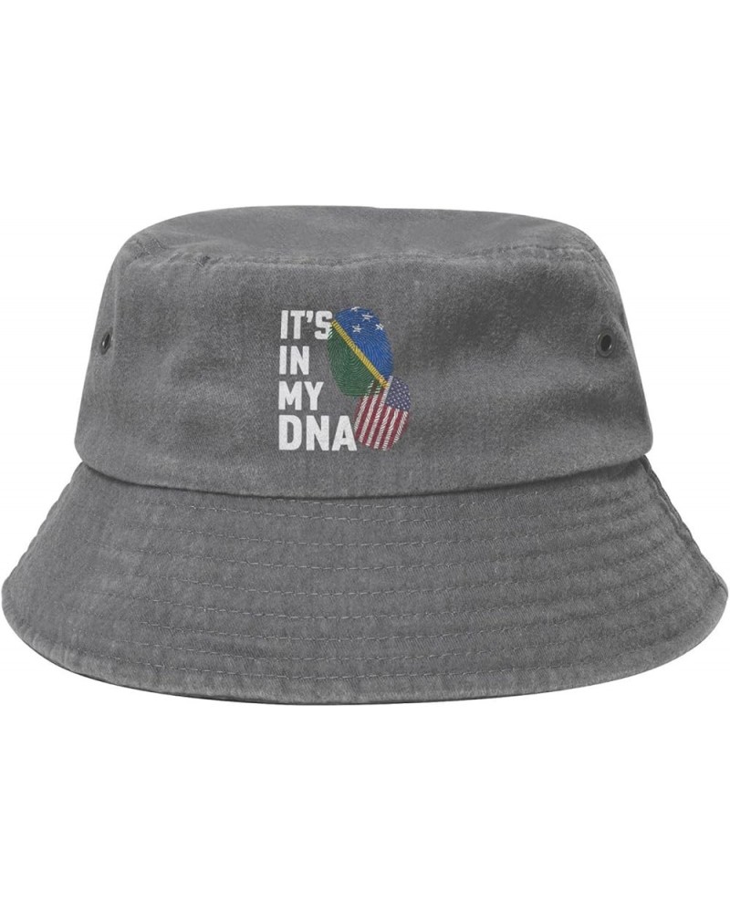 Solomon Islands It's in My DNA Bucket Hat for Men Women Outdoor Washed Cotton Sun Hats Travel Beach Hat Gray $11.00 Bucket Hats