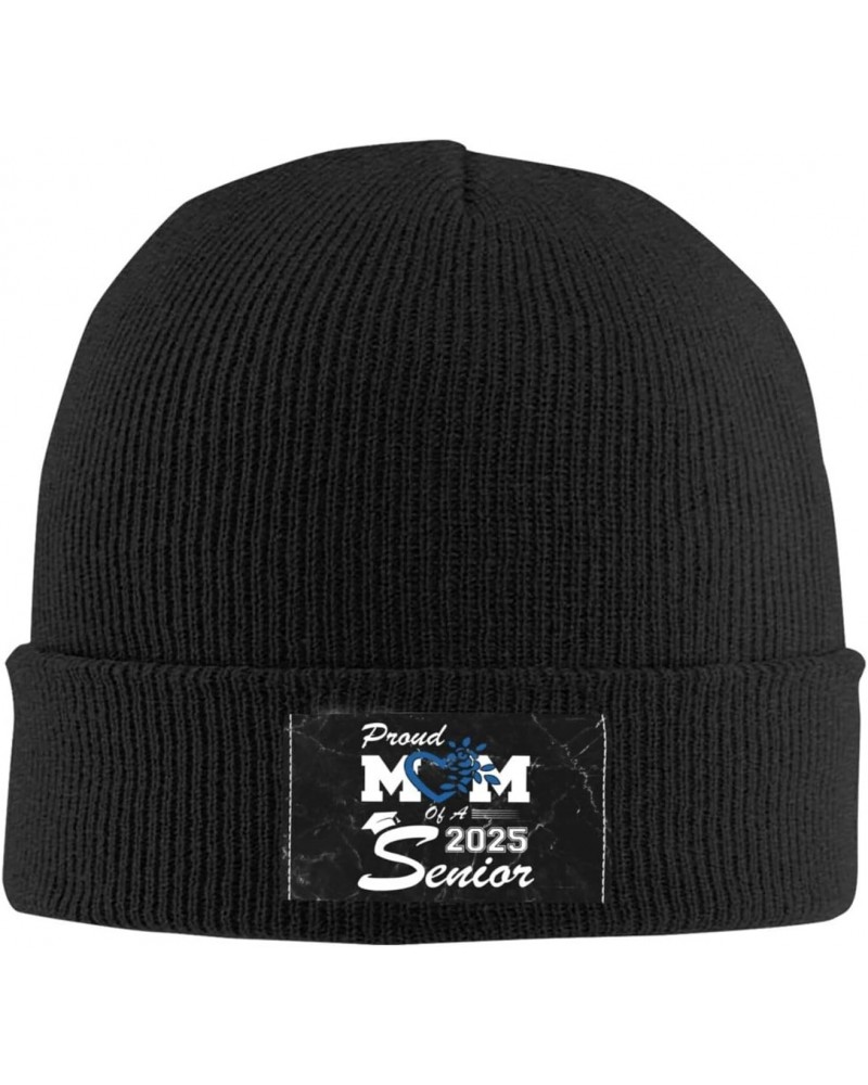 Proud Mom of a 2025 Senior Class of 2025 Graduation Beanie Hats Warm Chunky Cable Knit Hat Slouchy Skull Cap for Women Men Bl...