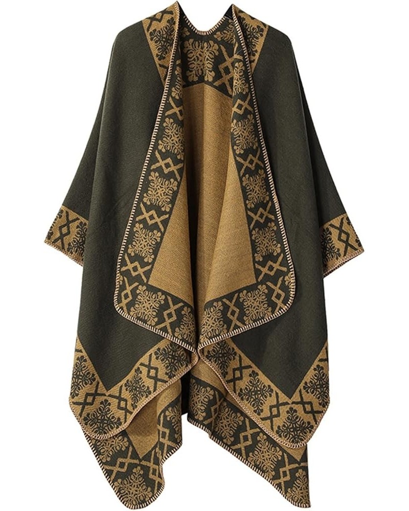 Women's Printed Shawl Fashionable Warm Soft Cardigans Scarf Double Sided Thickened Shawl Winter Open Front Green $13.61 Scarves