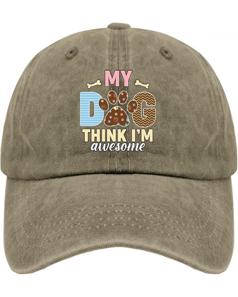 My Dog Think I'm Awesome Dog Mom Hat USA Cowboy Hat Pigment Black Men Hats Gifts for Women Golf Hats Pigment Khaki $9.65 Cowb...