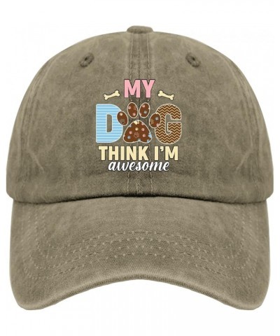 My Dog Think I'm Awesome Dog Mom Hat USA Cowboy Hat Pigment Black Men Hats Gifts for Women Golf Hats Pigment Khaki $9.65 Cowb...