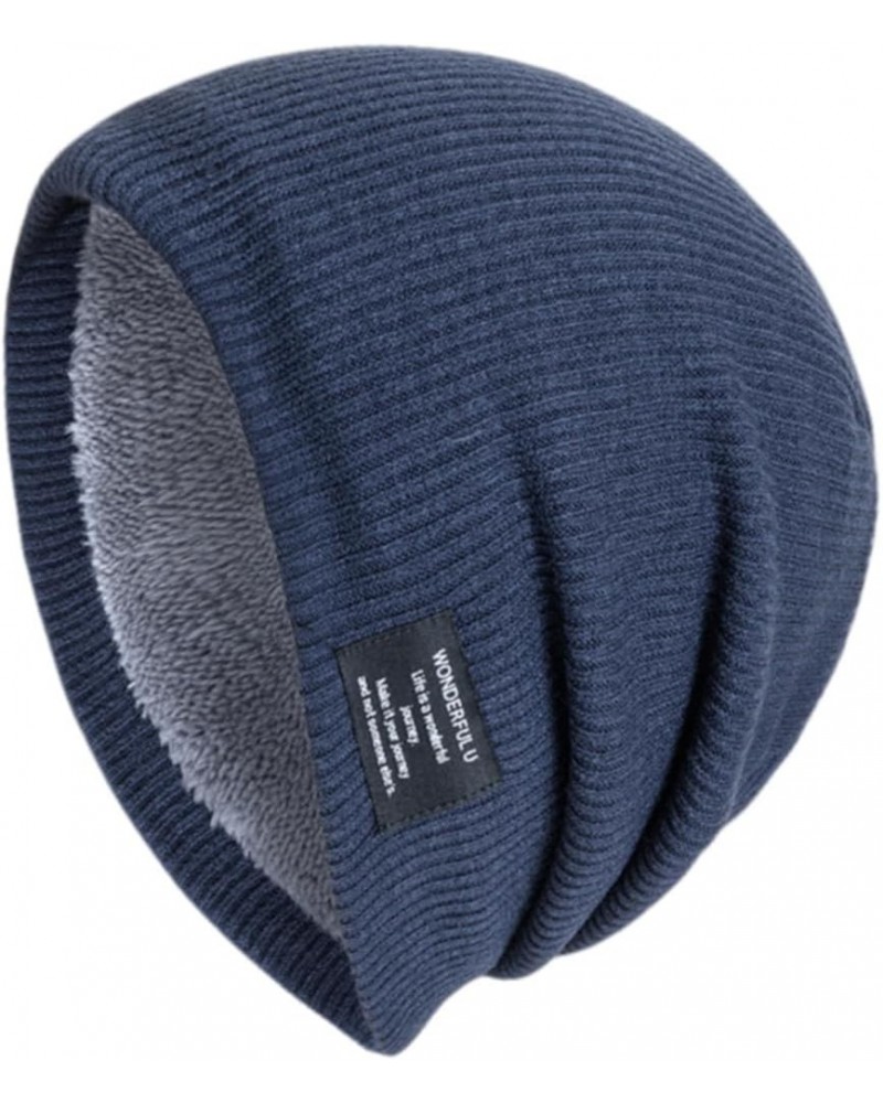 Men Women Fleece Lined Knitted Caps Winter Windproof Stretch Slouchy Hat Thermal Thick Ski Cycling Hat Navy $6.47 Skullies & ...