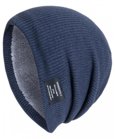 Men Women Fleece Lined Knitted Caps Winter Windproof Stretch Slouchy Hat Thermal Thick Ski Cycling Hat Navy $6.47 Skullies & ...