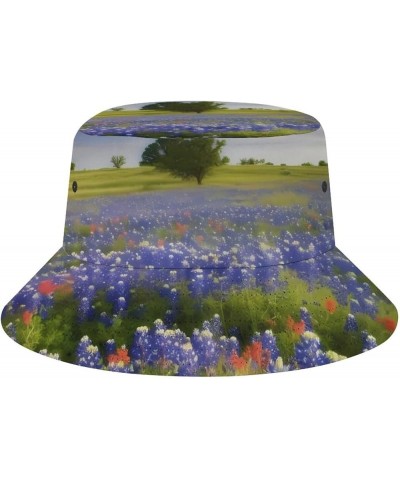 Texas Bluebonnets Scenery Bucket Hat for Men Women Sun Hats Reversible Printed Packable Fisherman Cap for Casual Trips Sports...